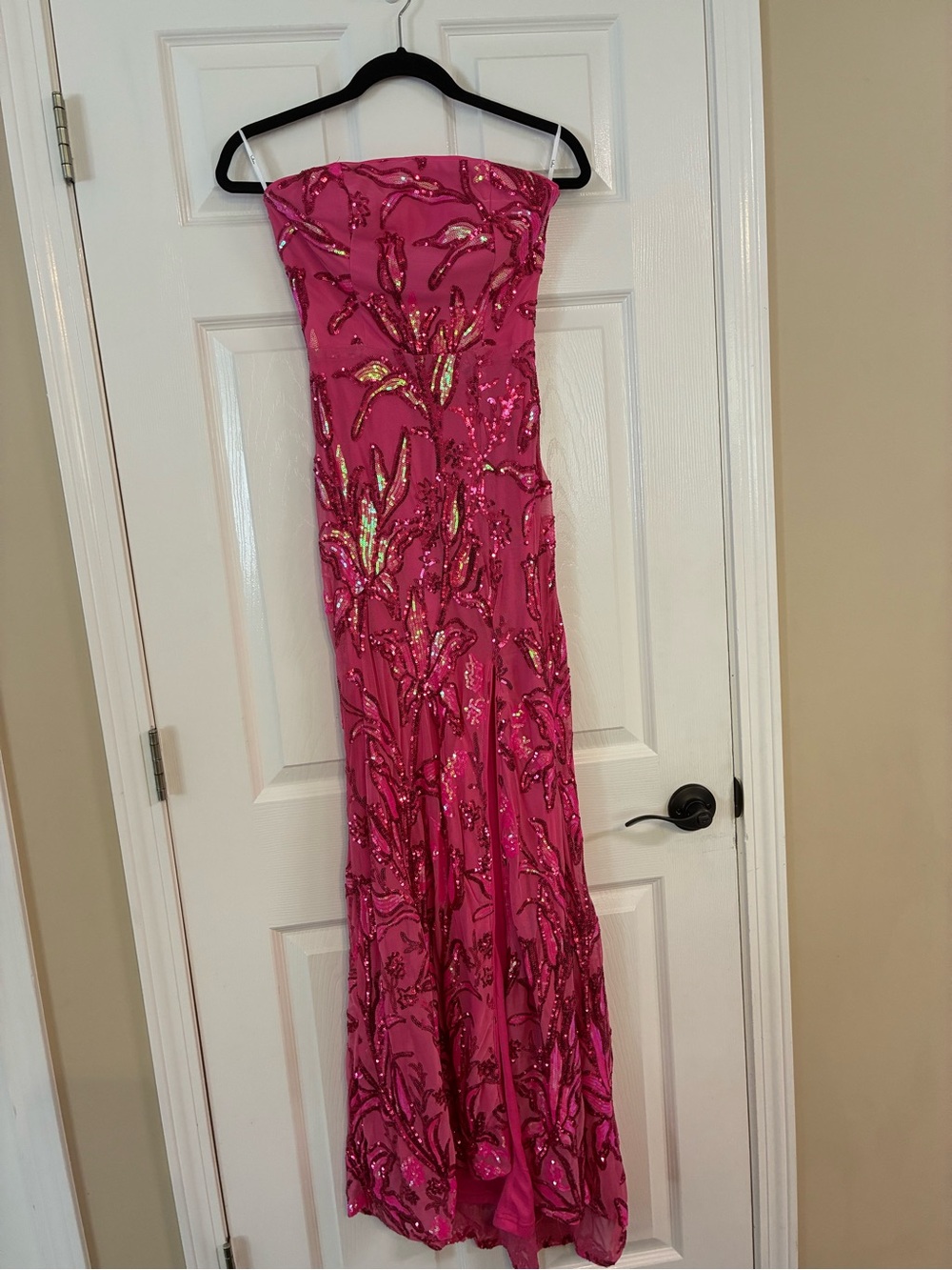 Lulu's Hot Pink Strapless Sequin Column Gown - Picture 2 of 4